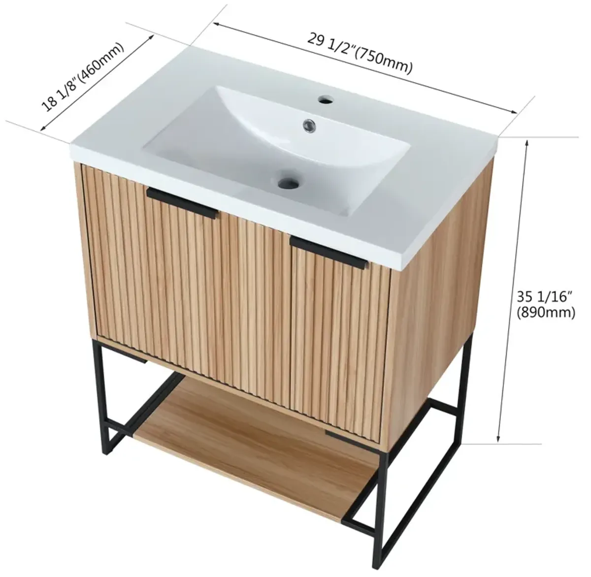 30 Inch Freestanding Bathroom Vanity With Resin Basin, 30x18