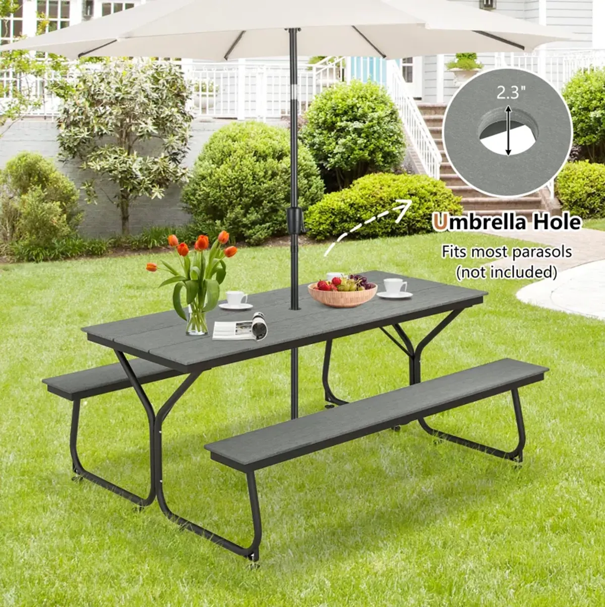 6 Feet Outdoor Picnic Table Bench Set for 6-8 People