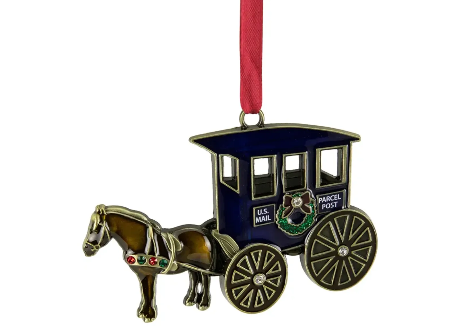 3.25" U.S. Mail Parcel Horse and Buggy Christmas Ornament with European Crystals