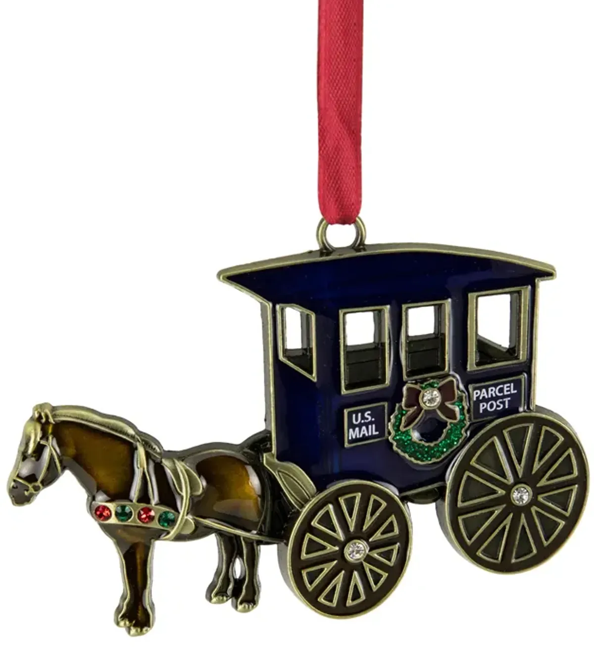 3.25" U.S. Mail Parcel Horse and Buggy Christmas Ornament with European Crystals