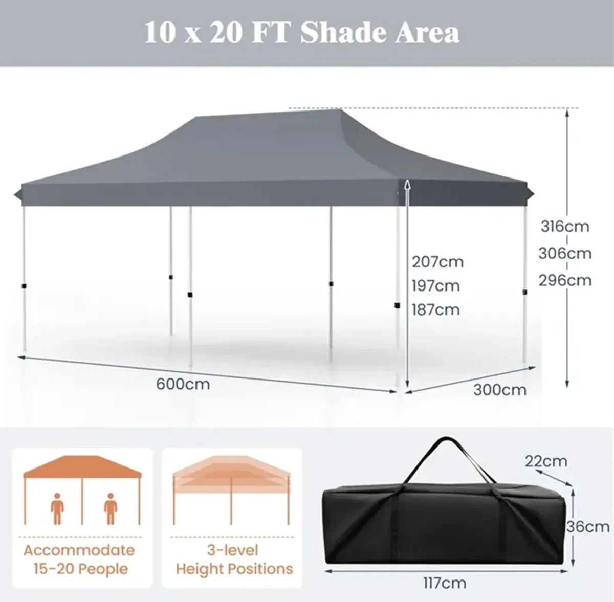 10 x 20 FT Pop-up Canopy Tent with Carrying Bag