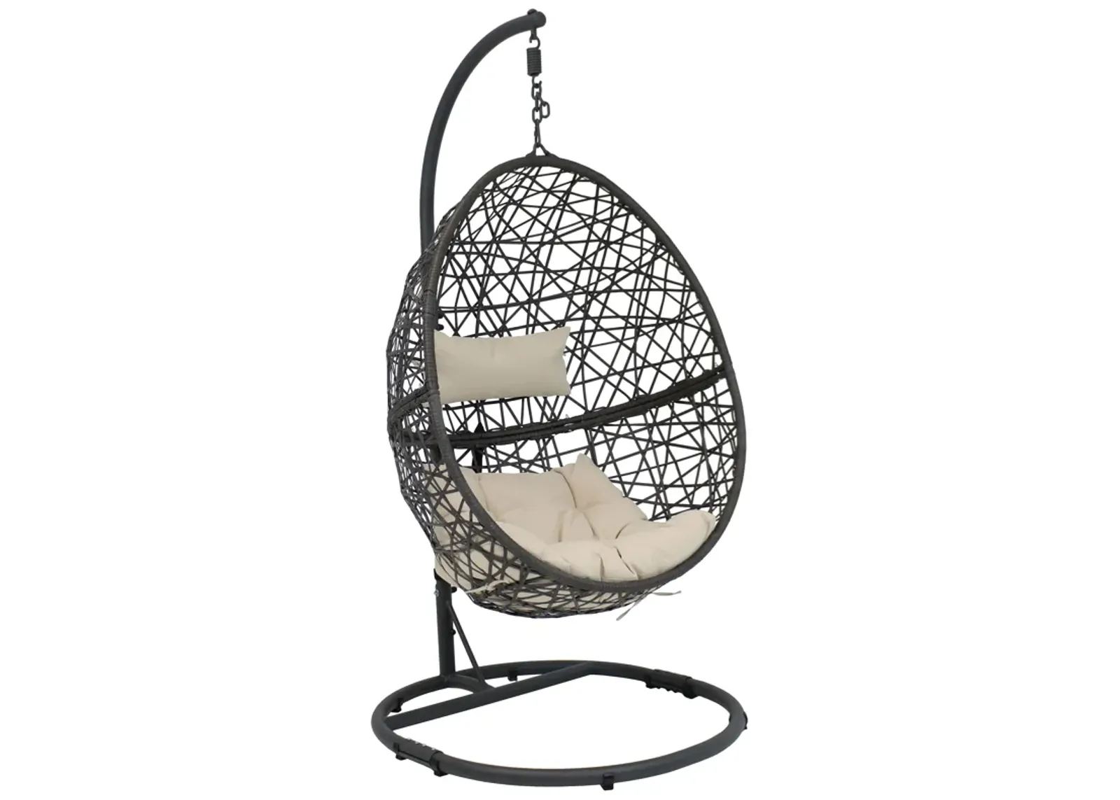 Sunnydaze Resin Wicker Hanging Egg Chair with Steel Stand/Cushions