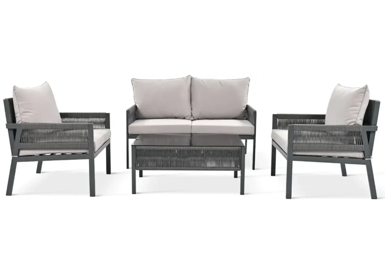 Merax 4-Piece Rope Outdoor Conversation Set with Sofa Table