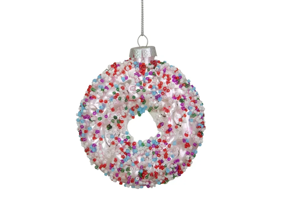 3.75" Pink Doughnut with Sprinkles Glass Christmas Ornament