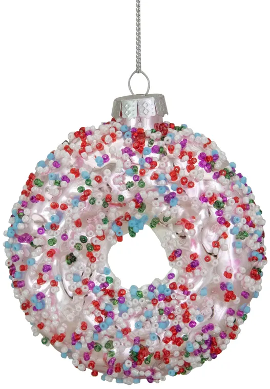 3.75" Pink Doughnut with Sprinkles Glass Christmas Ornament