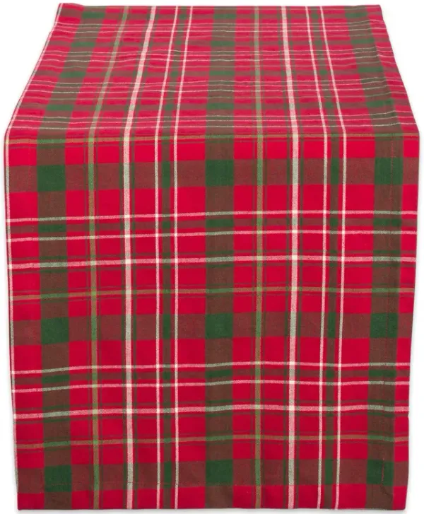 14" x 108" Red and Green Holly Plaid Pattern Rectangular Table Runner