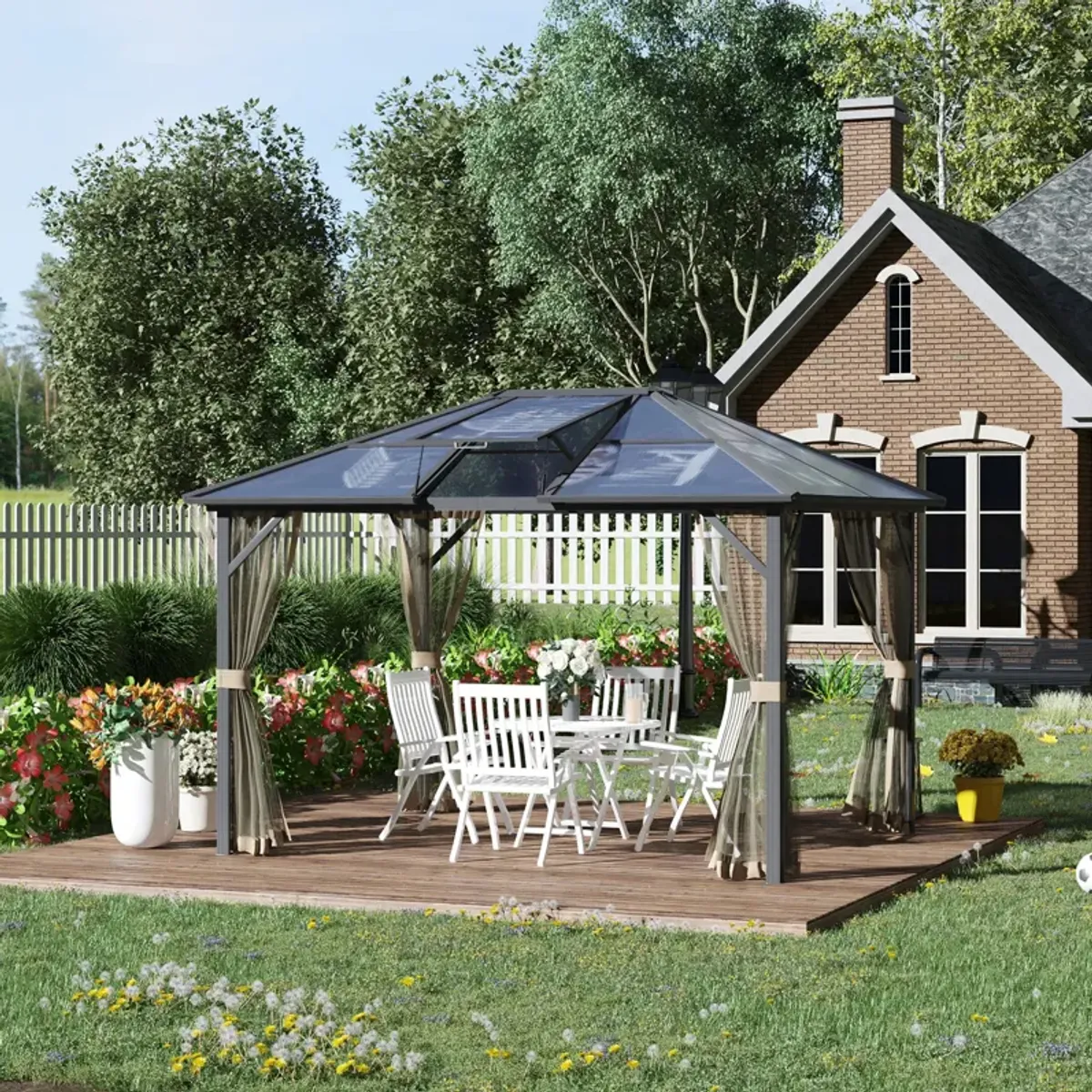 Grey Garden Structure: 12x10 Polycarbonate Hardtop Gazebo