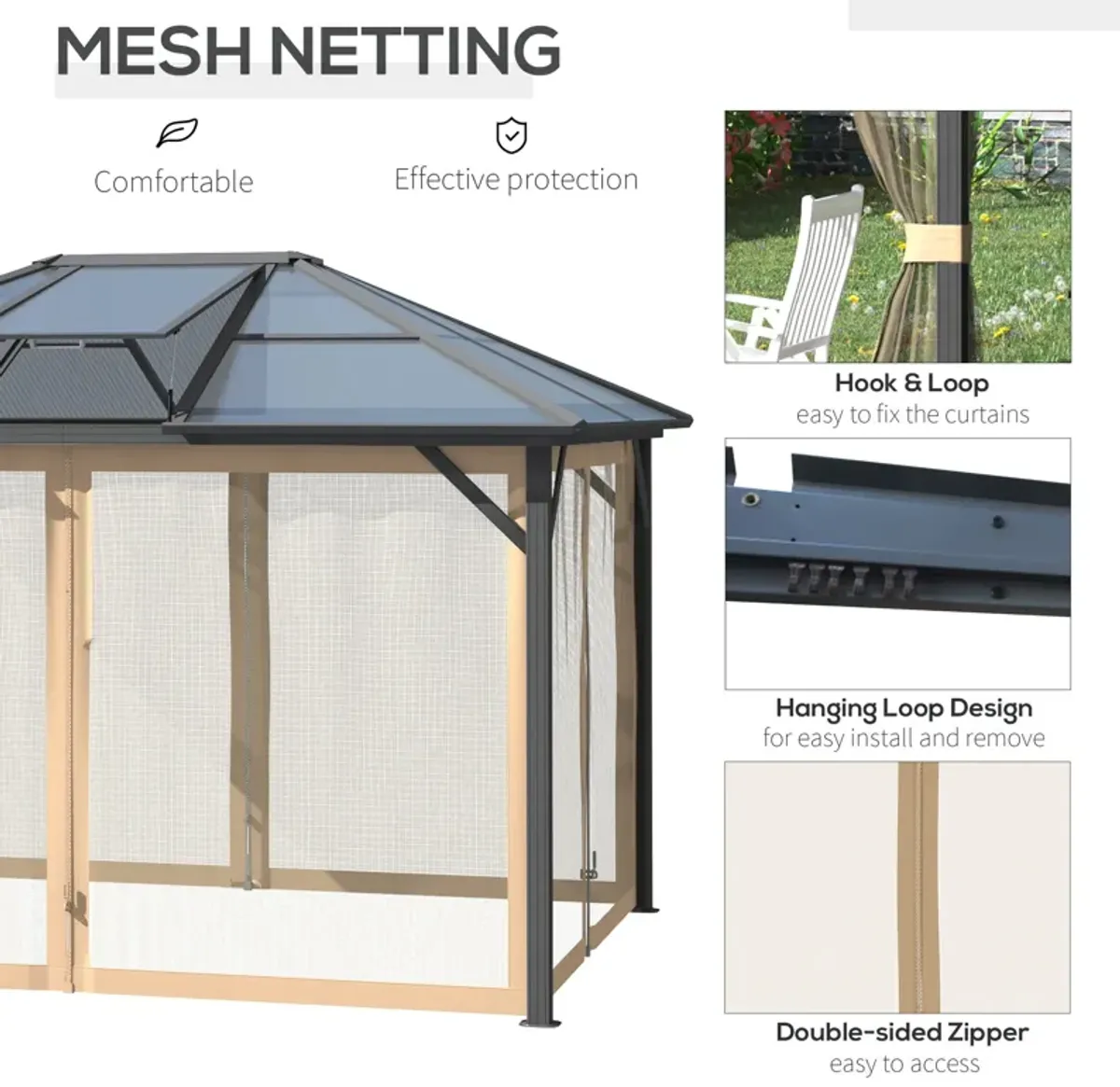 Grey Garden Structure: 12x10 Polycarbonate Hardtop Gazebo