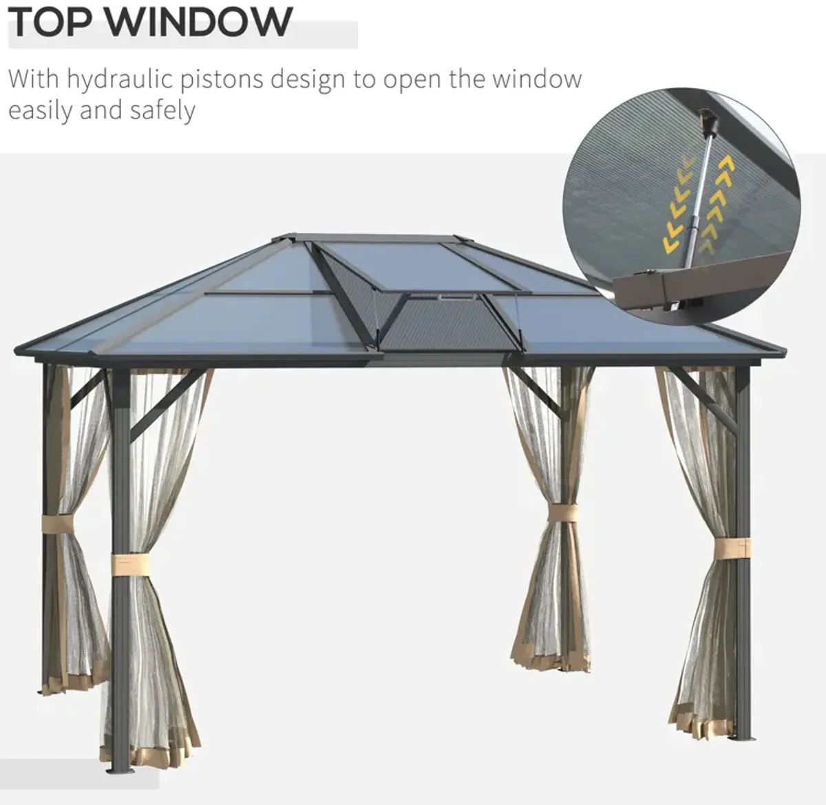 Grey Garden Structure: 12x10 Polycarbonate Hardtop Gazebo