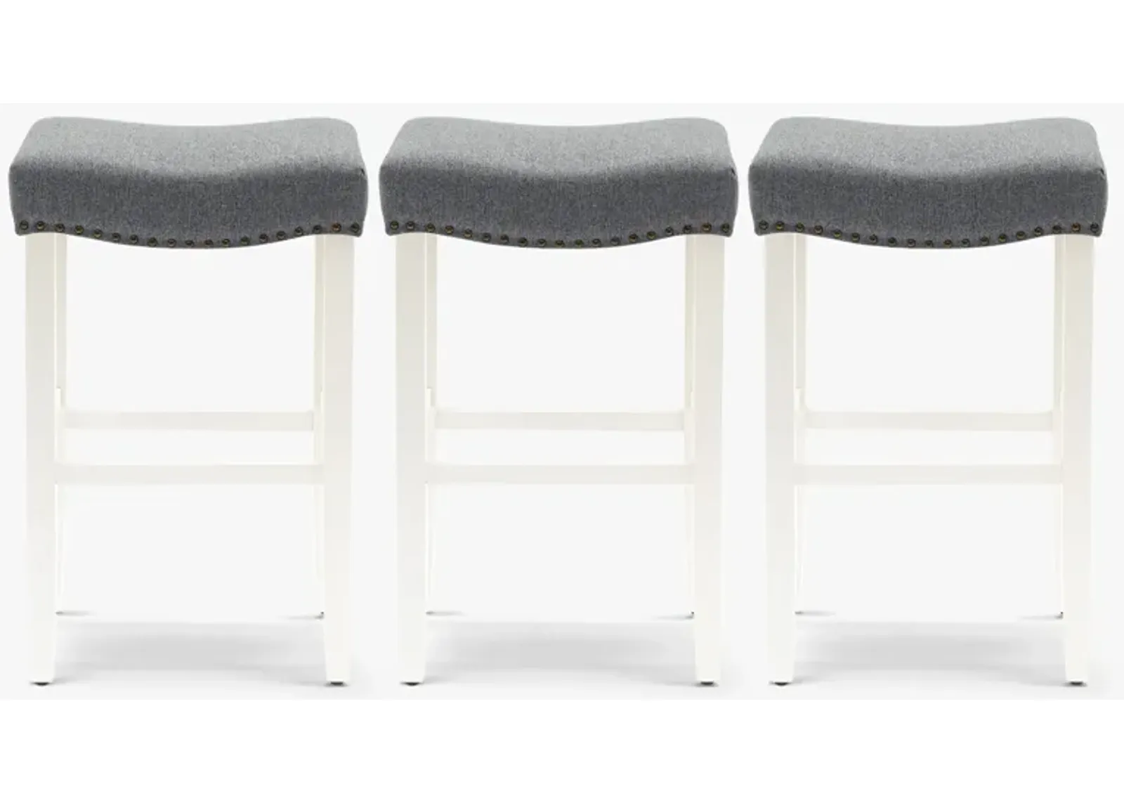 WestinTrends 29" Upholstered Saddle Seat Antique White Bar Stool (Set of 3)