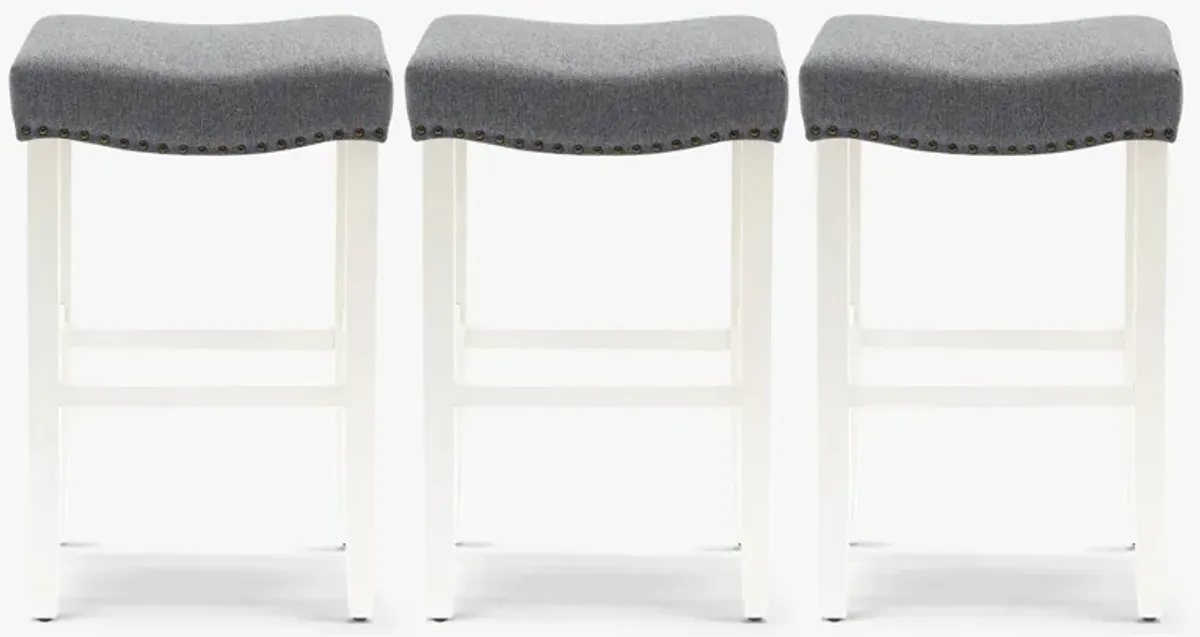 WestinTrends 29" Upholstered Saddle Seat Antique White Bar Stool (Set of 3)