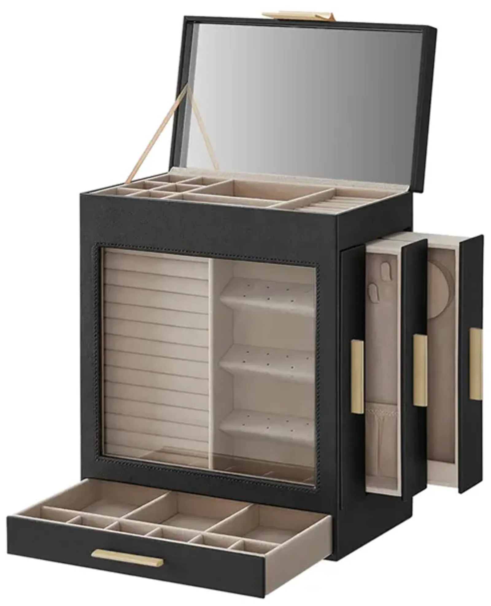 Elegant 5-Layer Jewelry Box with Glass Window, Vertical Storage Space, and Large Mirror