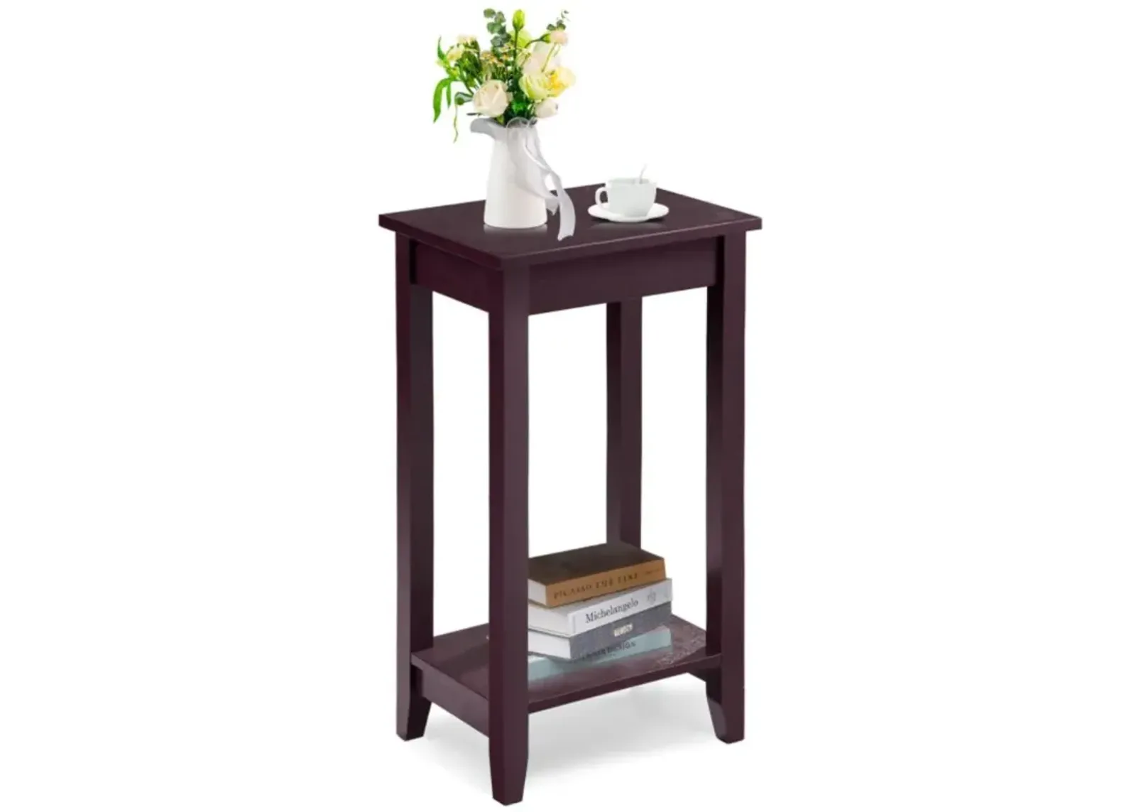 Hivvago 2-Tier Nightstand End Side Wooden Legs Table for Bedroom