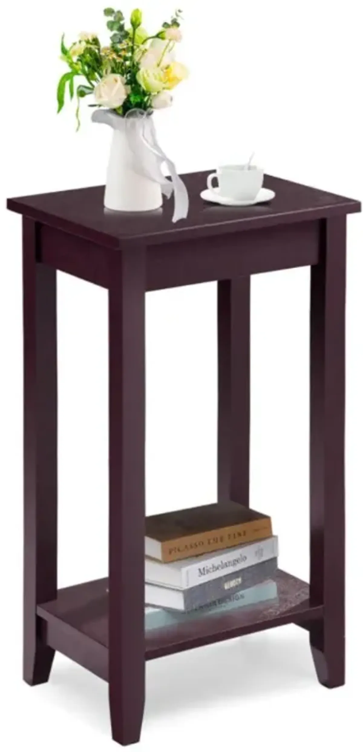 Hivvago 2-Tier Nightstand End Side Wooden Legs Table for Bedroom