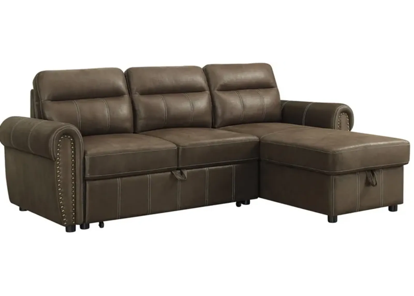 Irma 2 Piece Reversible Sleeper Sectional Chaise Sofa, Saddle Brown-Benzara