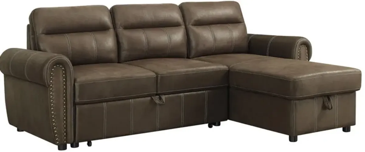 Irma 2 Piece Reversible Sleeper Sectional Chaise Sofa, Saddle Brown-Benzara