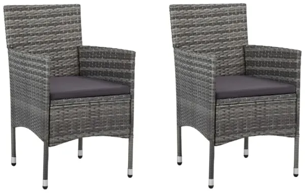 Gil Outdoor Dining Chair Set of 2, Gray Cushions and Poly Rattan - Benzara