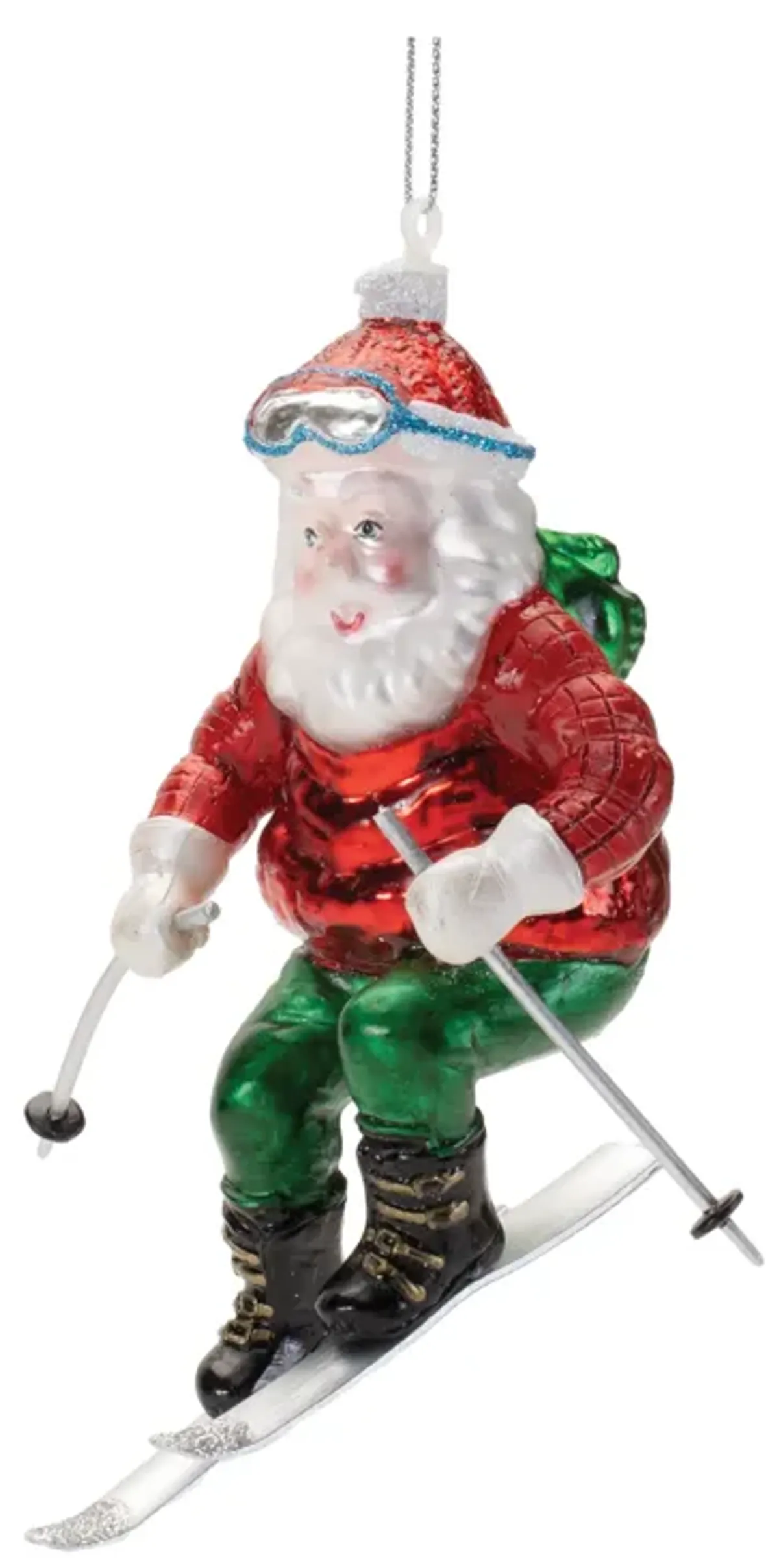 Skiing Santa Glass Ornaments (6-Pack) – Festive Santa Claus Tree Decorations for Snow-Themed Holiday Styling