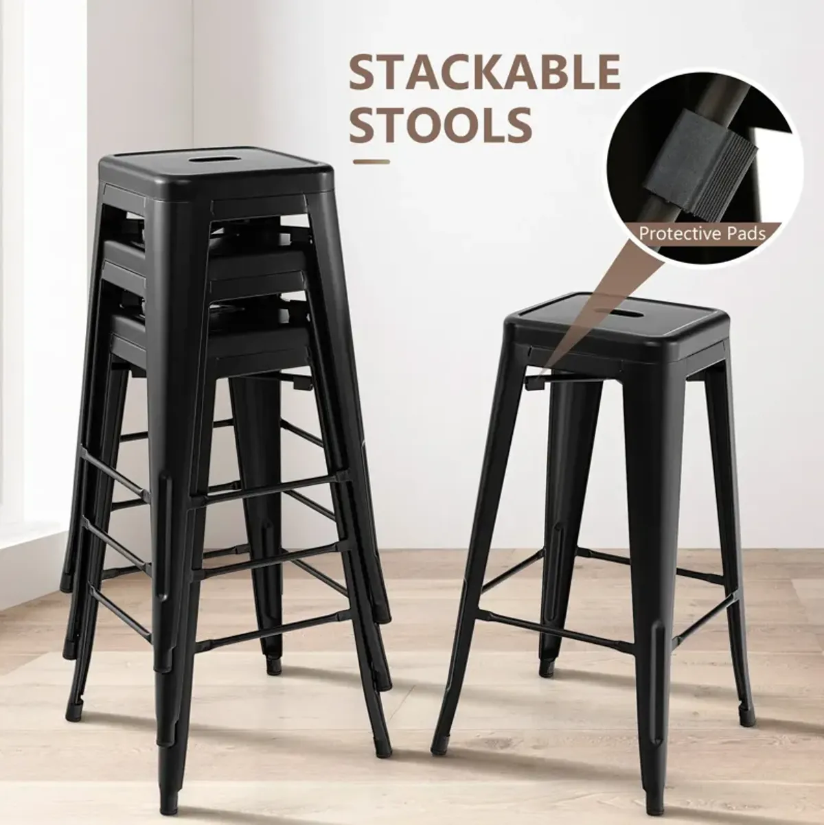 30 Inch Bar Stools Set of 4 with Square Seat and Handling Hole