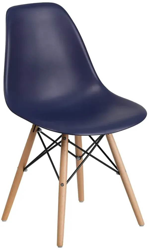 Flash Furniture Elon Series Navy Plastic Chair with Wooden Legs