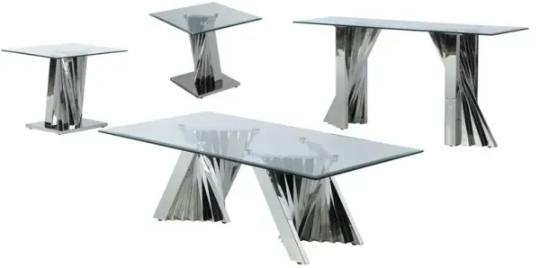Best Quality Furniture Glass Coffee Table Sets: Coffee Table, 2 End Tables and Console Table with Stainless Steel Base
