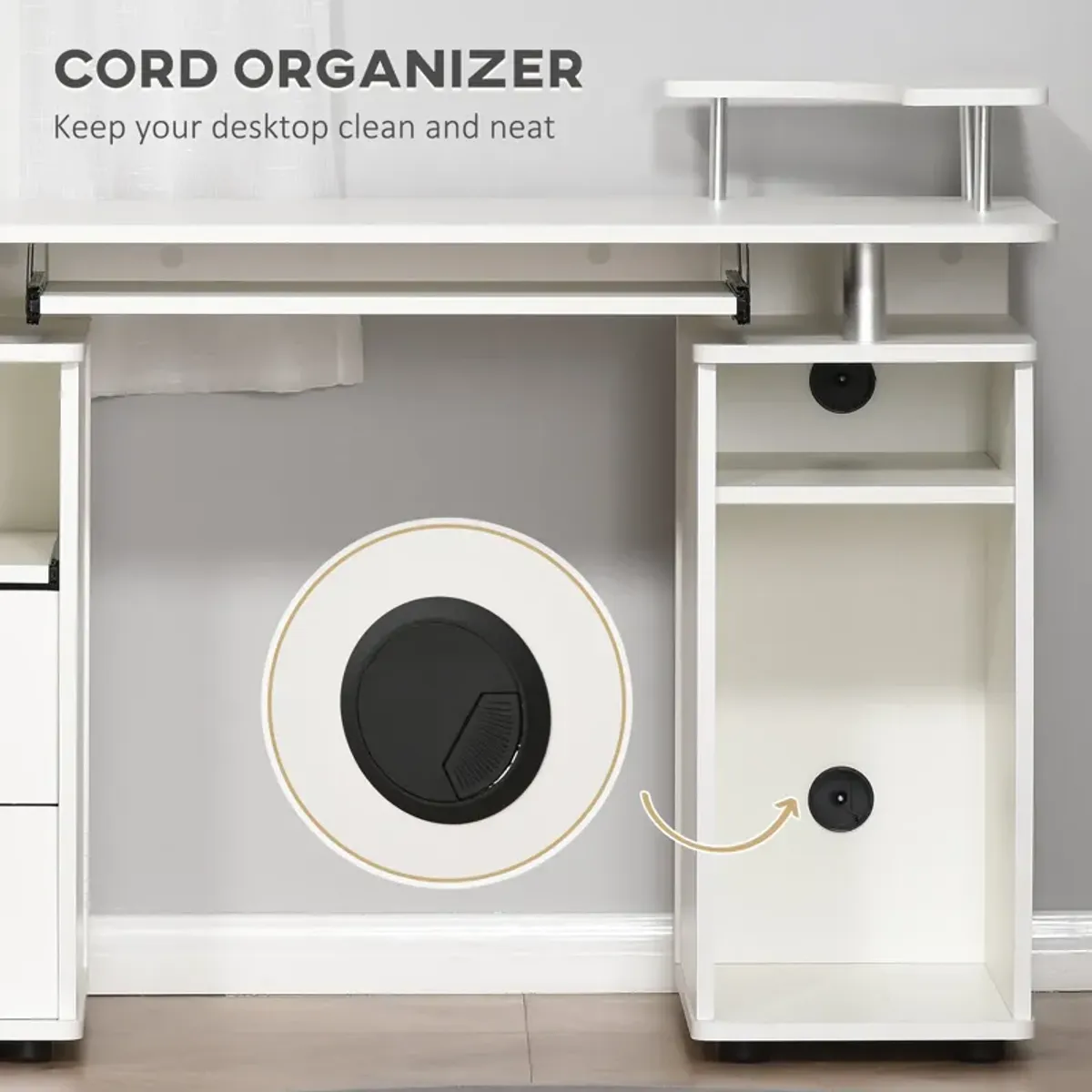 White Home Office: Multi-Function Computer Desk with Keyboard Tray