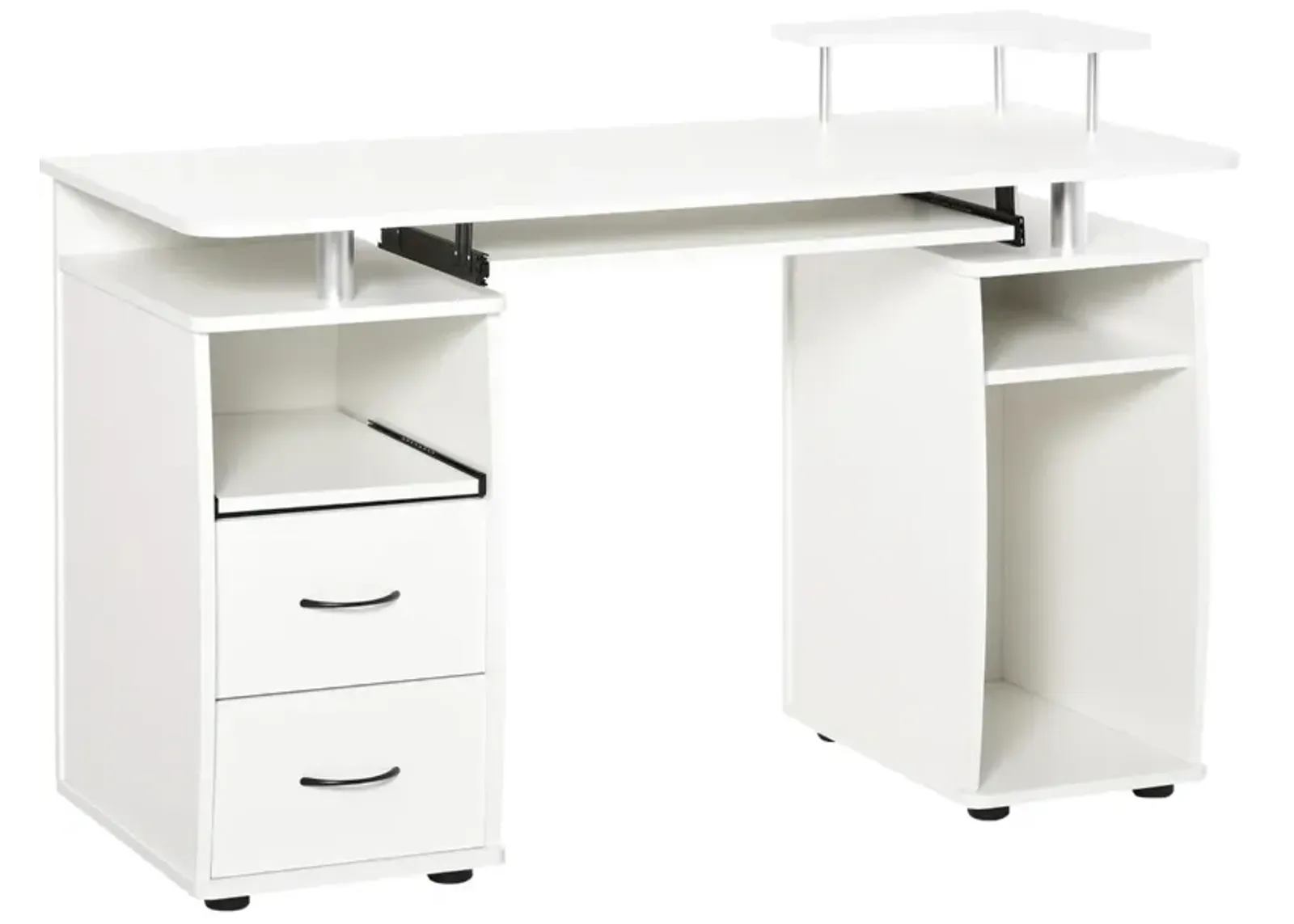 White Home Office: Multi-Function Computer Desk with Keyboard Tray