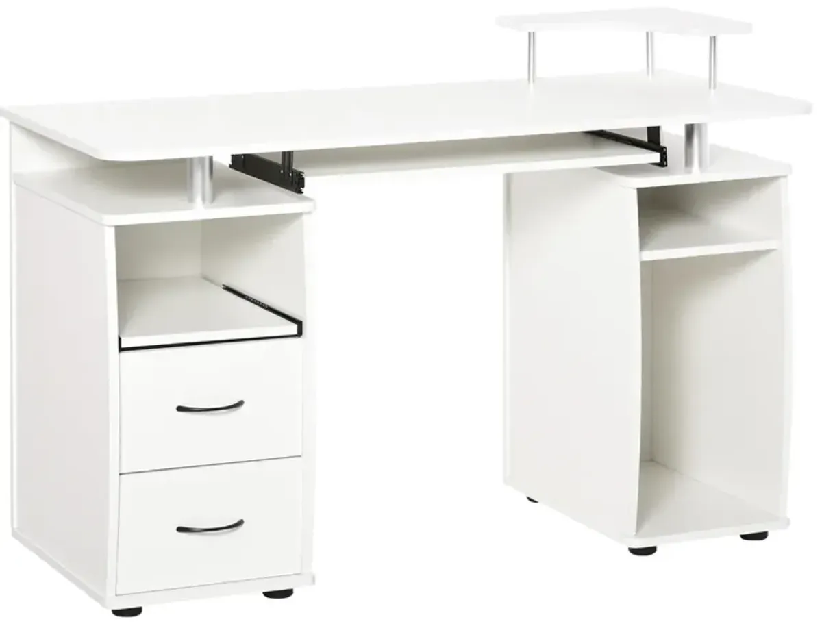 White Home Office: Multi-Function Computer Desk with Keyboard Tray