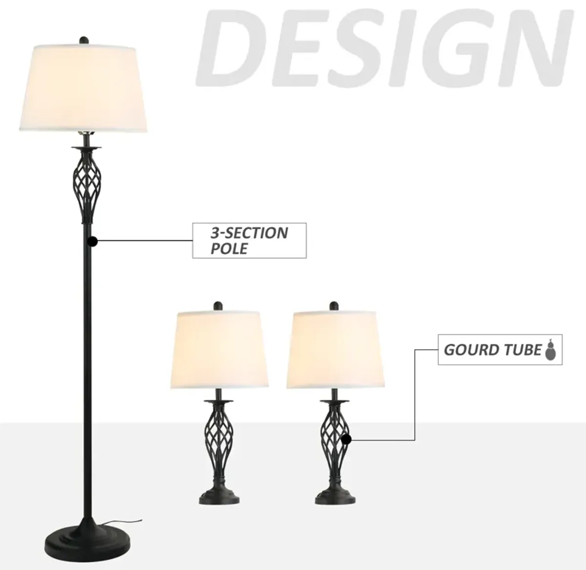 Triple Reading Living Room Lighting Collection w/Circle Frame and Vintage Design