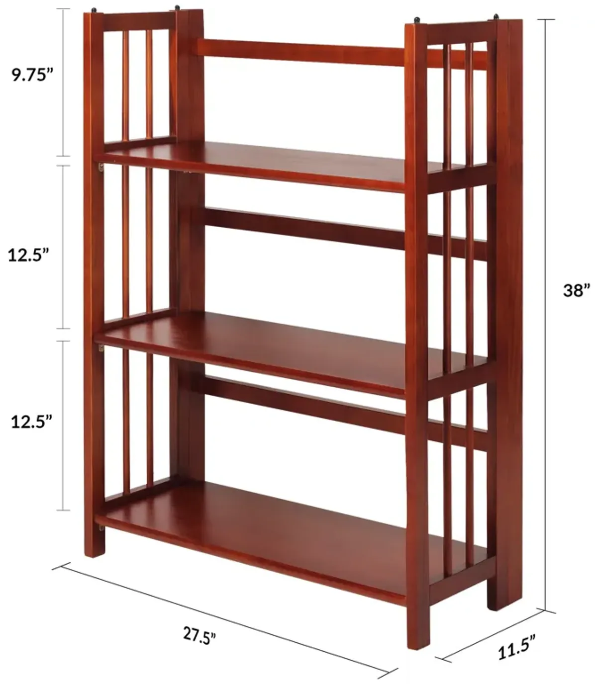 Casual Home 3-Shelf Folding Stackable Bookcase (27.5" Wide)-Mahagony