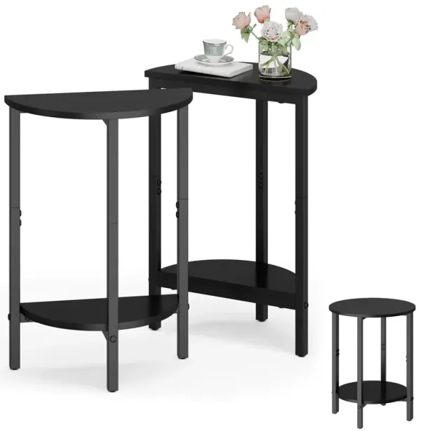 Vagusicc Side Tables Small End Tables, Set of 2 Half Round Side Table for Living Room, 2 Tier Small Couch Side Table, Small Roun