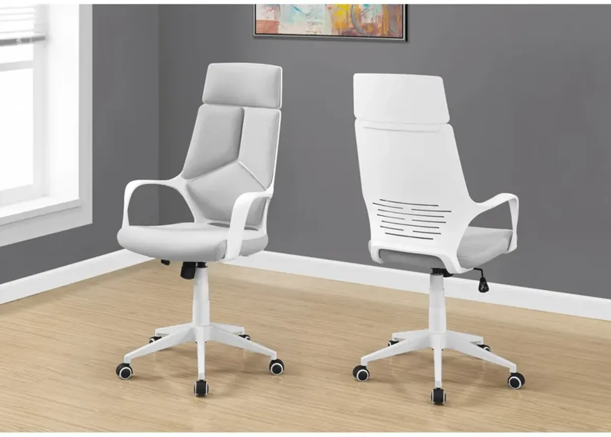 Monarch Specialties I 7270 Office Chair, Adjustable Height, Swivel, Ergonomic, Armrests, Computer Desk, Work, Metal, Fabric, White, Grey, Contemporary, Modern