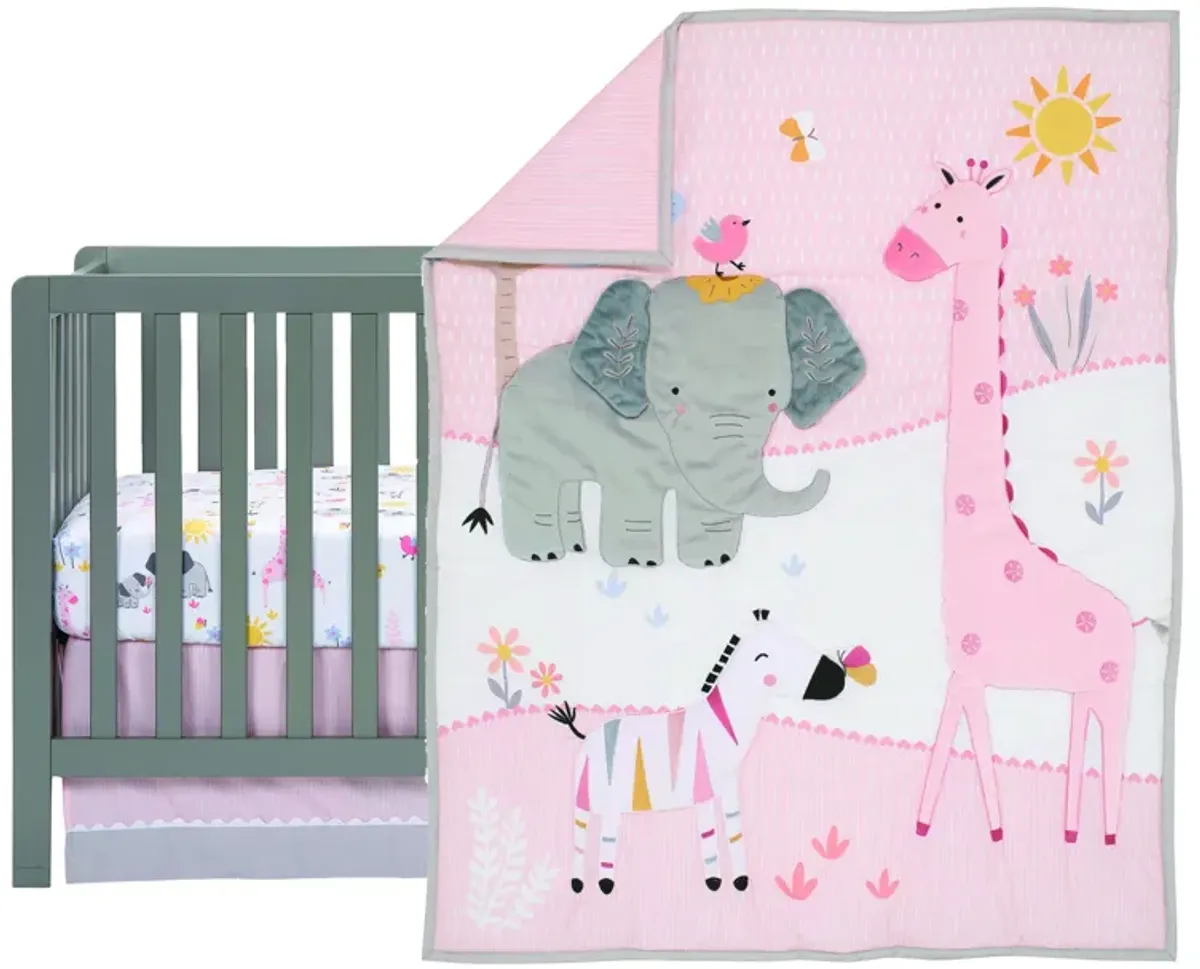 Lambs & Ivy Jazzy Jungle 3-Piece Safari Animals Pink Baby Crib Bedding Set