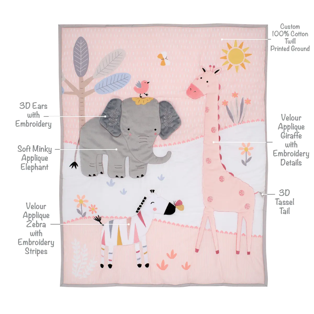 Lambs & Ivy Jazzy Jungle 3-Piece Safari Animals Pink Baby Crib Bedding Set