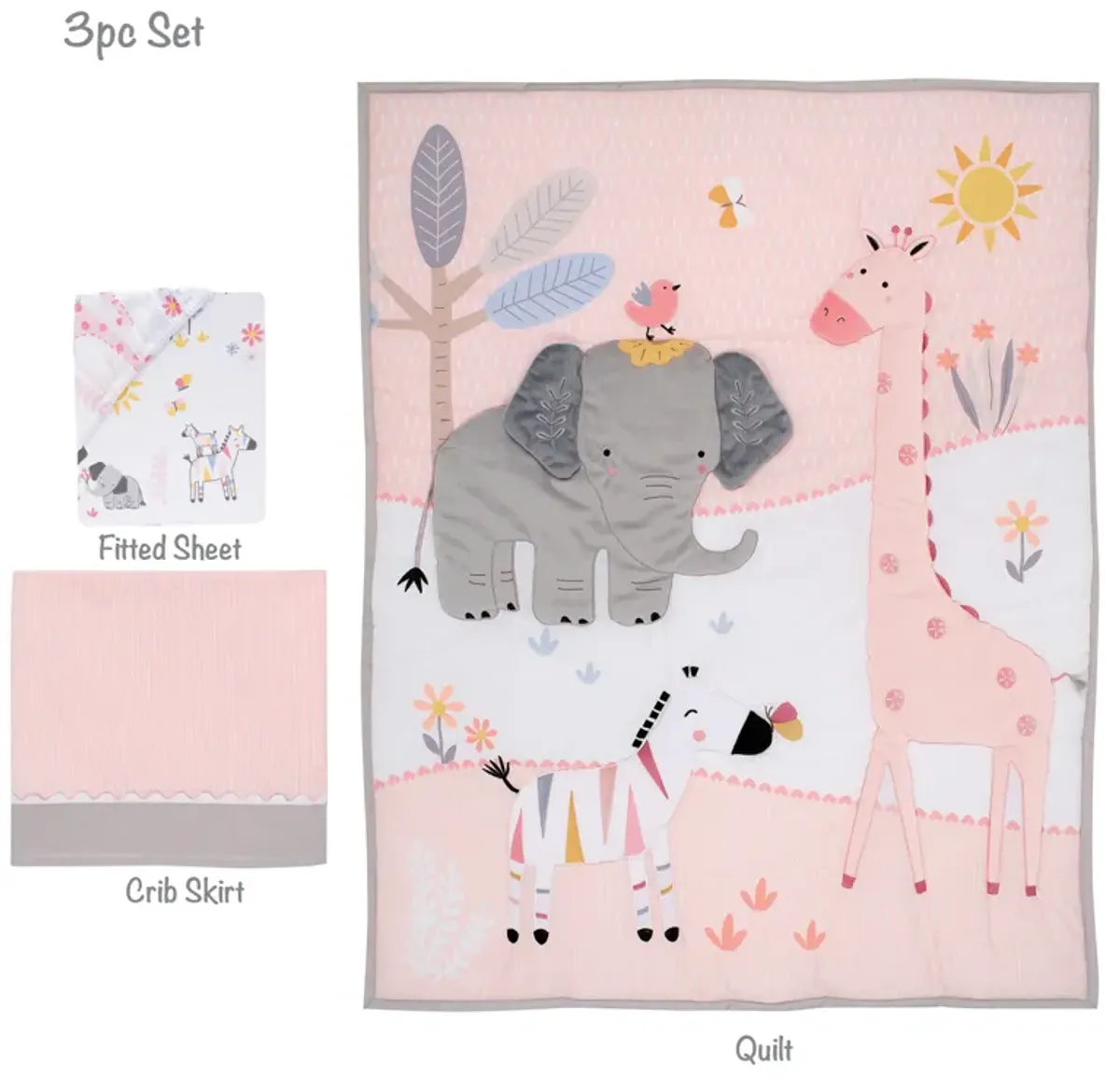 Lambs & Ivy Jazzy Jungle 3-Piece Safari Animals Pink Baby Crib Bedding Set