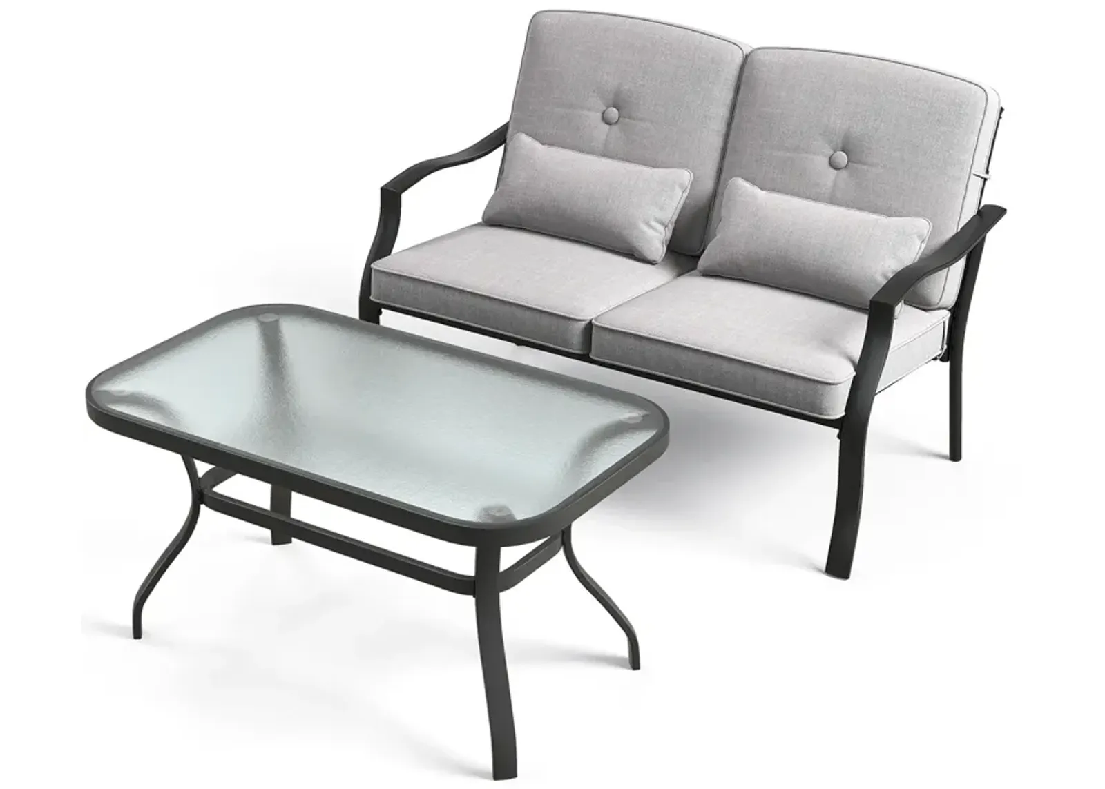 Outdoor Loveseat Chair Set with Tempered Glass Coffee Table