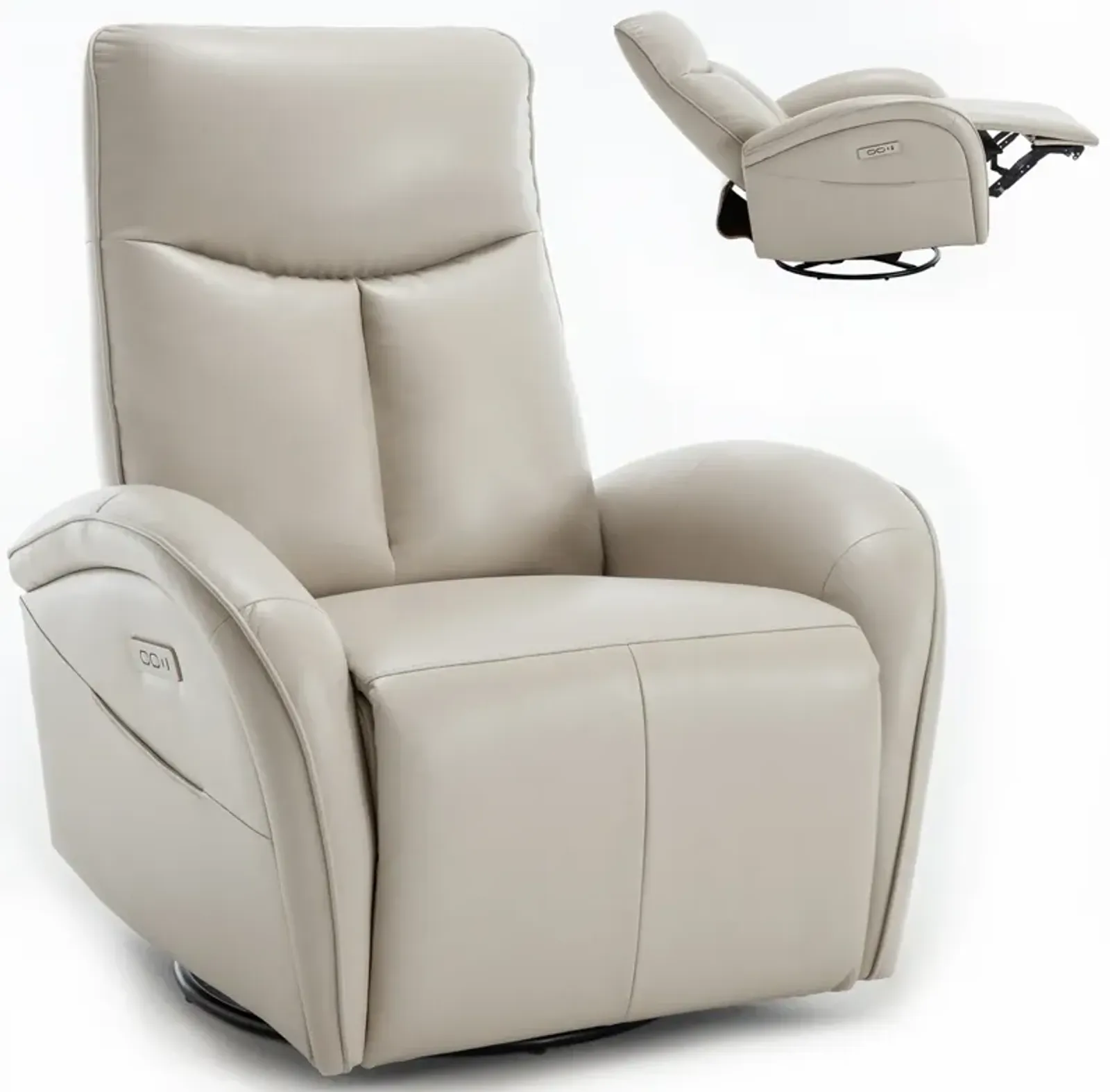 Mondawe Leatheraire 270° Swivel and Rocker Power Recliner Chair with Lumbar Support，USB and Type-C Ports