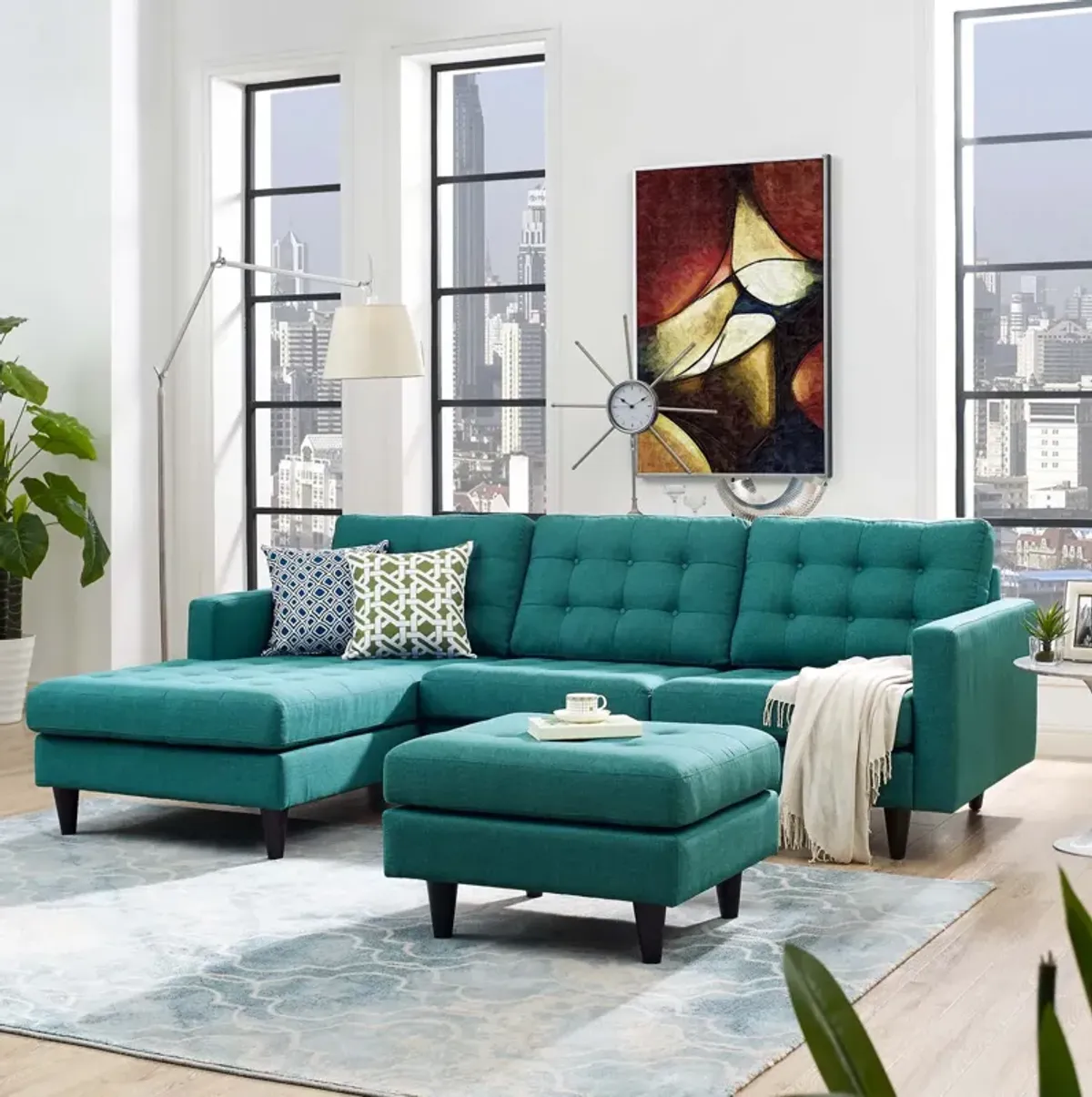 Empress Left-Facing Upholstered Fabric Sectional Sofa - Teal