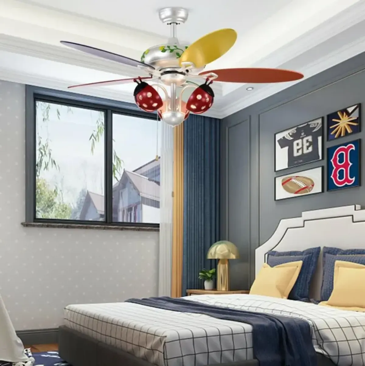 Hivvago 52 Inch Kids Ceiling Fan with Pull Chain Control