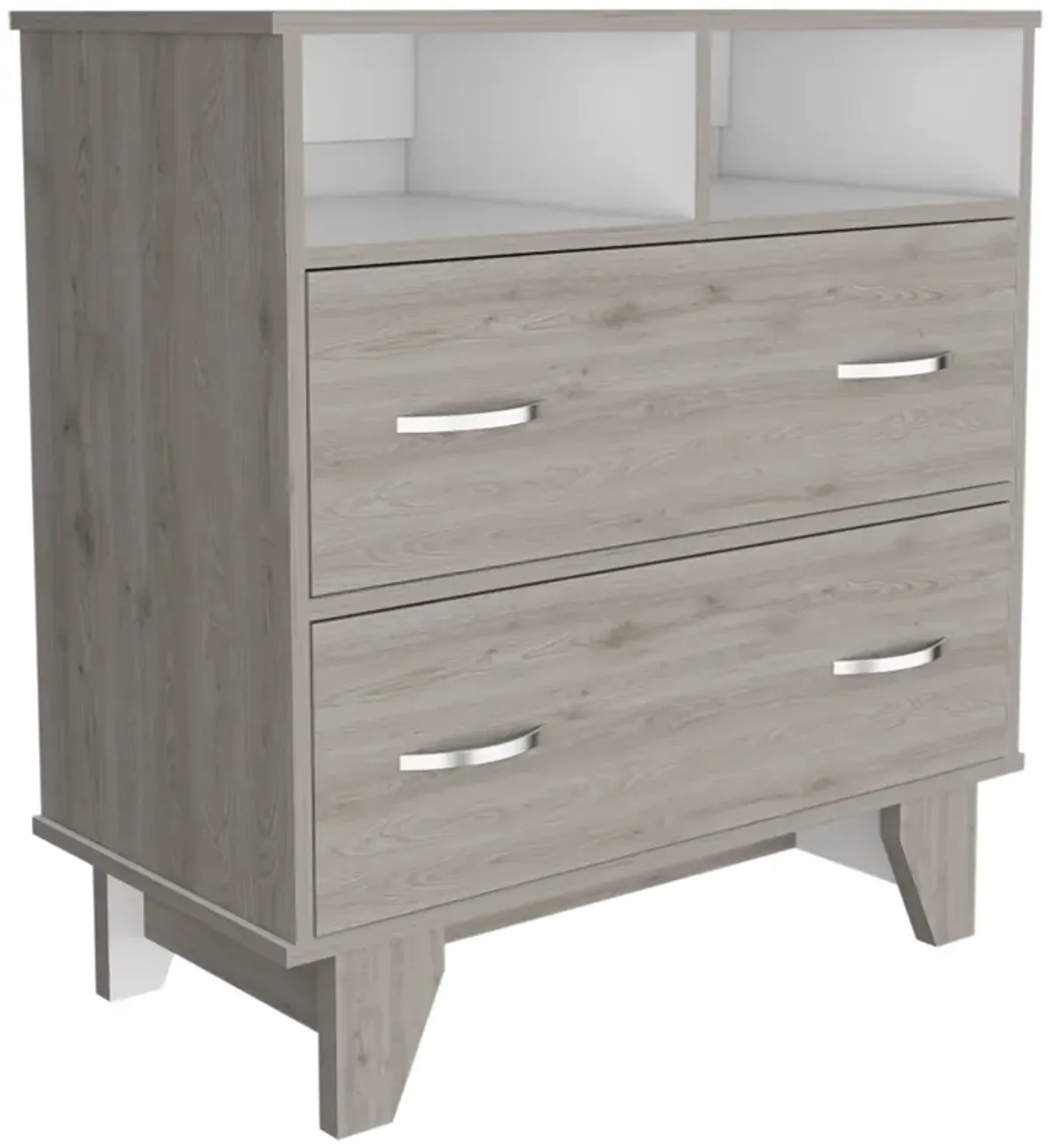 DEPOT E-SHOP Stamford Two Drawer Dresser, Four Legs, Two Open Shelves, Superior Top, Black