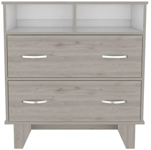 DEPOT E-SHOP Stamford Two Drawer Dresser, Four Legs, Two Open Shelves, Superior Top, Black