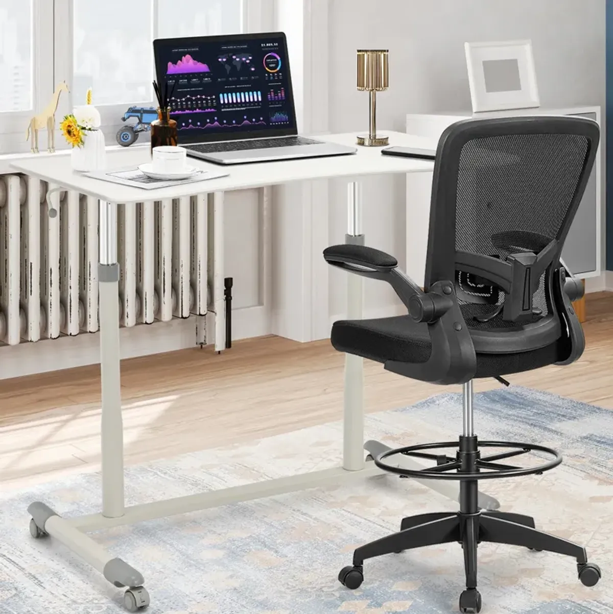 Height Adjustable Computer Desk Sit to Stand Rolling Notebook Table