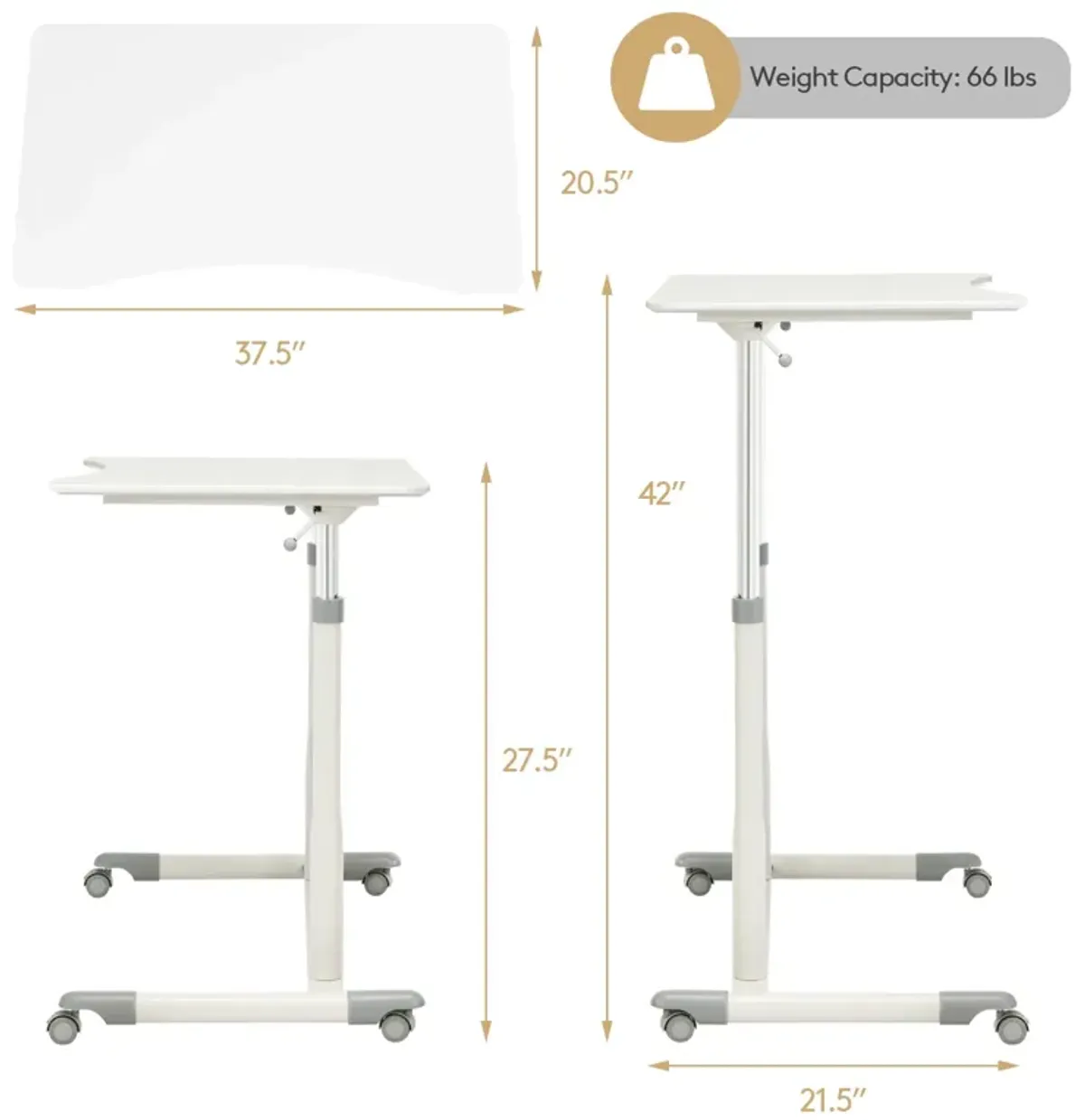 Height Adjustable Computer Desk Sit to Stand Rolling Notebook Table