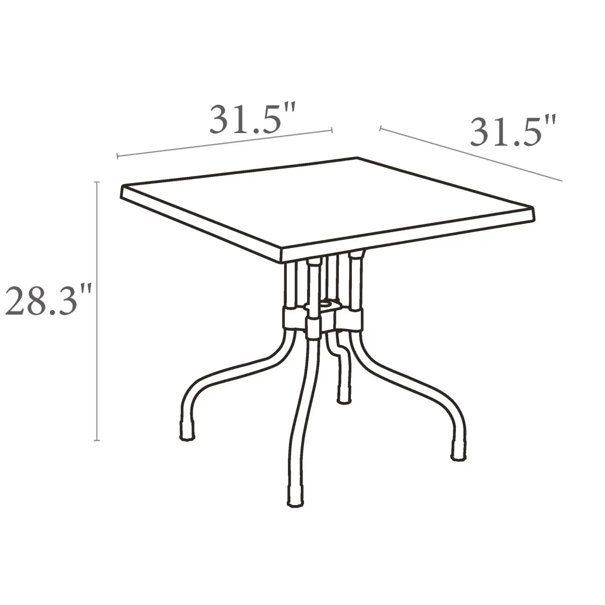 31" Red and Silver Patio Square Folding Dining Table