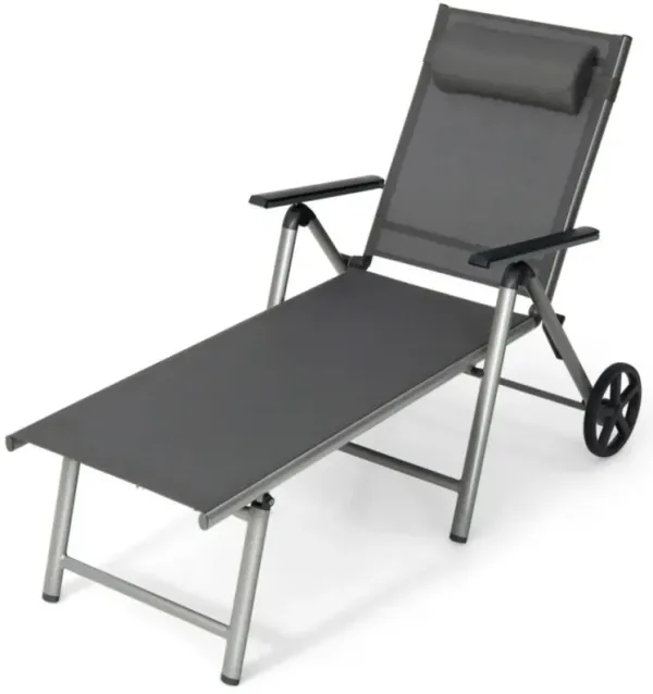 Adjustable Patio Folding Chaise Lounge Chair with Wheels