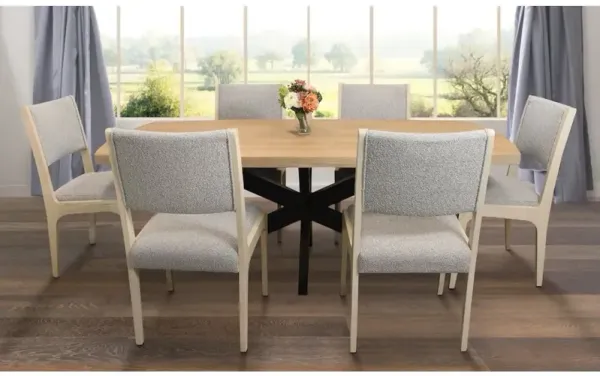Logan 82 Dining Table, with 6 Ash Gray Boucle Dining Chairs