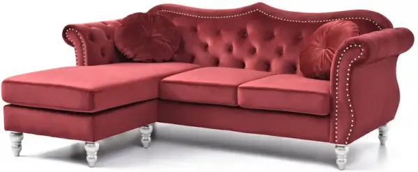 Glory Furniture Hollywood Sofa Chaise in Burgundy Color