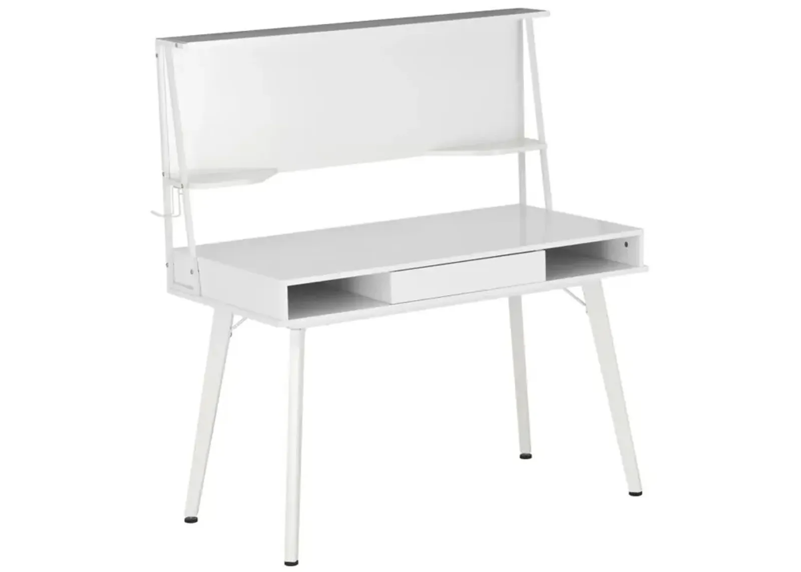 Techni Mobili Study Computer Desk with Storage & Magnetic Dry Erase White Board, White