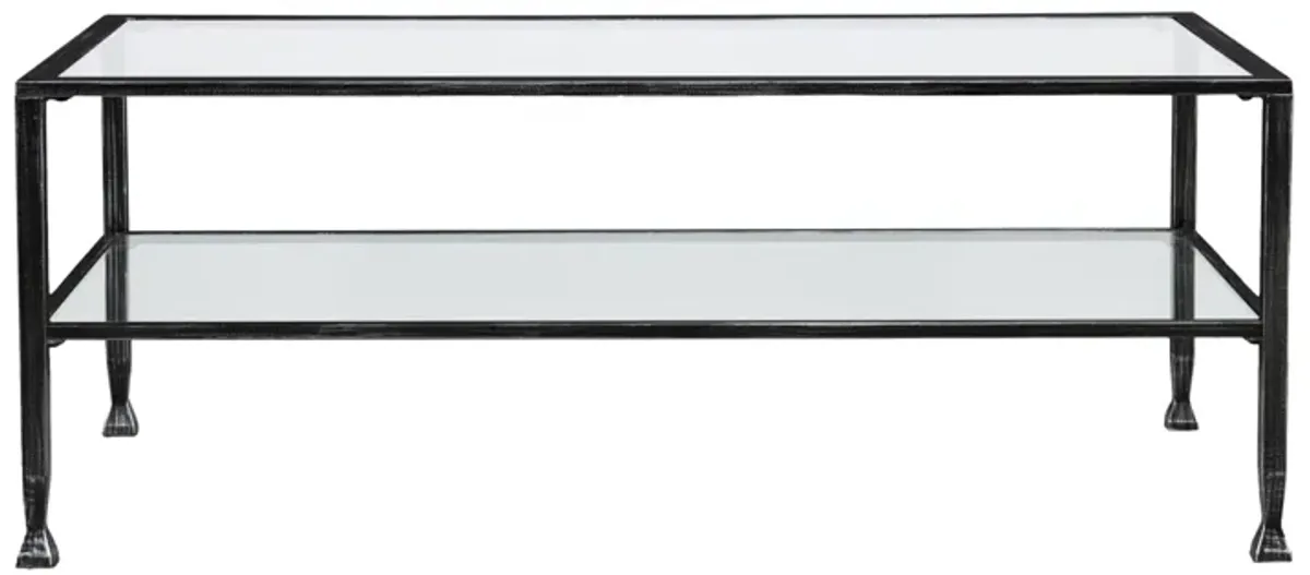 48 Black Glass And Metal Rectangular Coffee Table