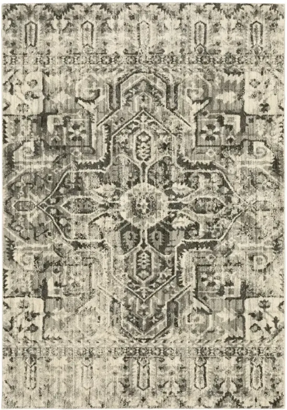 5 X 8 grey Ivory And Brown Oriental Power Loom Stain Resistant Area Rug
